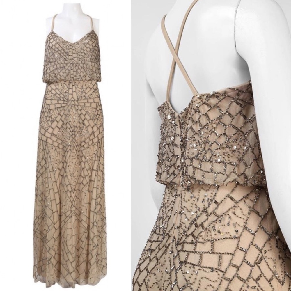 Adrianna Papell Beaded sleeveless Blouson long Dress - Picture 2 of 4
